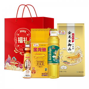 J-普区包邮金龙鱼礼盒A款 鲁韵压榨玉米胚芽油非转基因400ML金龙鱼御品麦芯粉(小麦粉)1KG金龙鱼御品珍珠米500G金龙鱼福运添香芝麻香油225ml礼盒