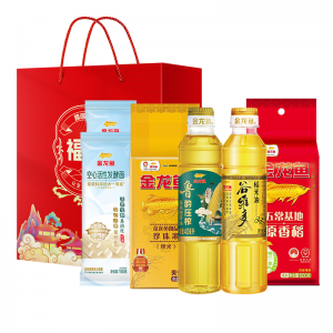 J-普区包邮金龙鱼礼盒B款 鲁韵压榨玉米胚芽油非转基因400ML金龙鱼双一万稻米油400ML金龙鱼发酵面系列活性发酵空心挂面150G*2金龙鱼御品珍珠米500G金龙鱼原香稻500G礼盒